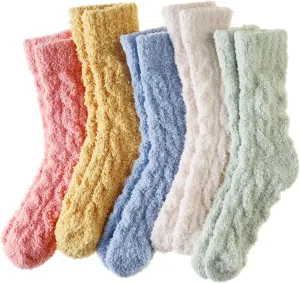 Velice Womens Fuzzy Socks Soft Cozy Fluffy Slipper Socks Winter Warm Plush Sleeping Christmas Socks 5 Pairs