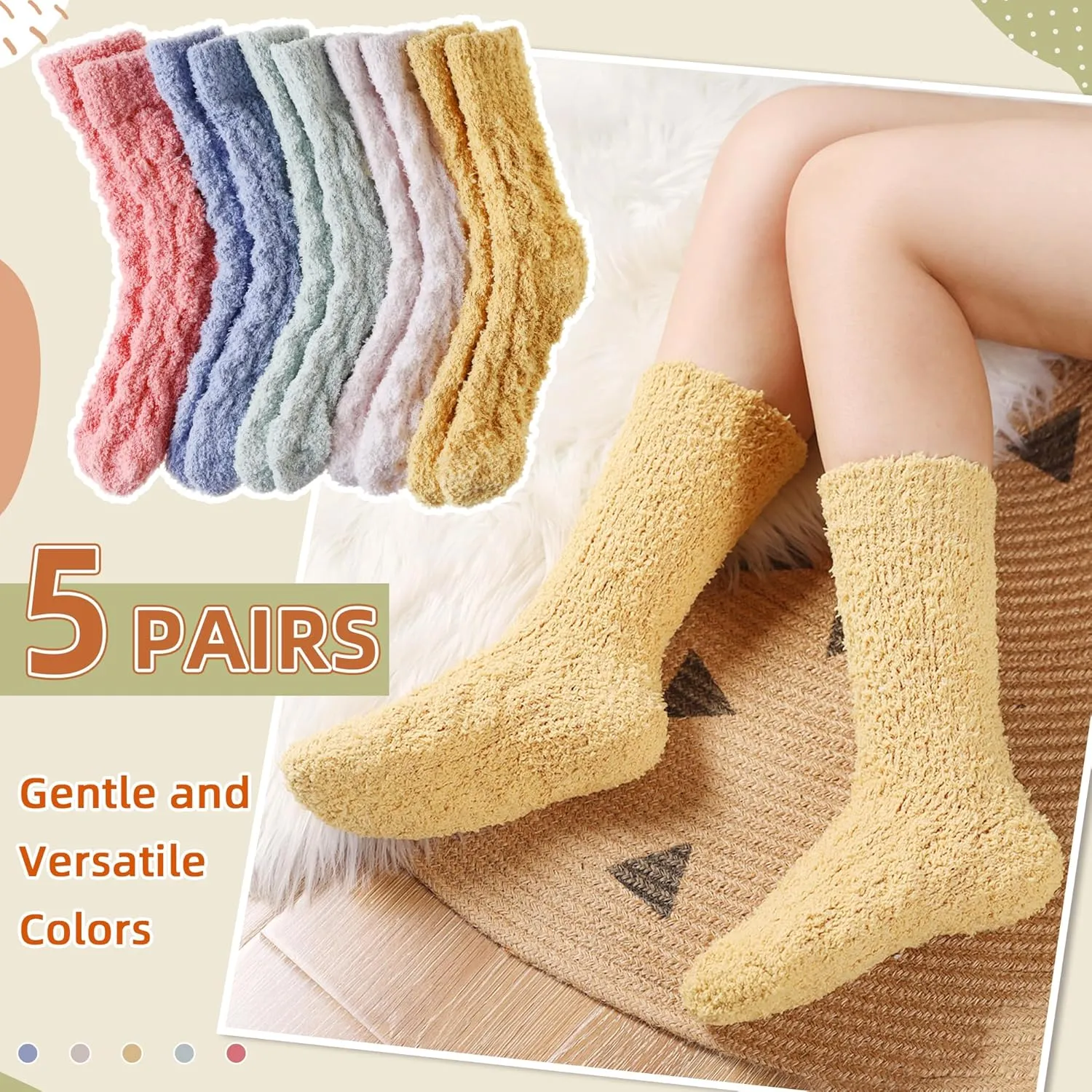 Velice Womens Fuzzy Socks Soft Cozy Fluffy Slipper Socks Winter Warm Plush Sleeping Christmas Socks 5 Pairs