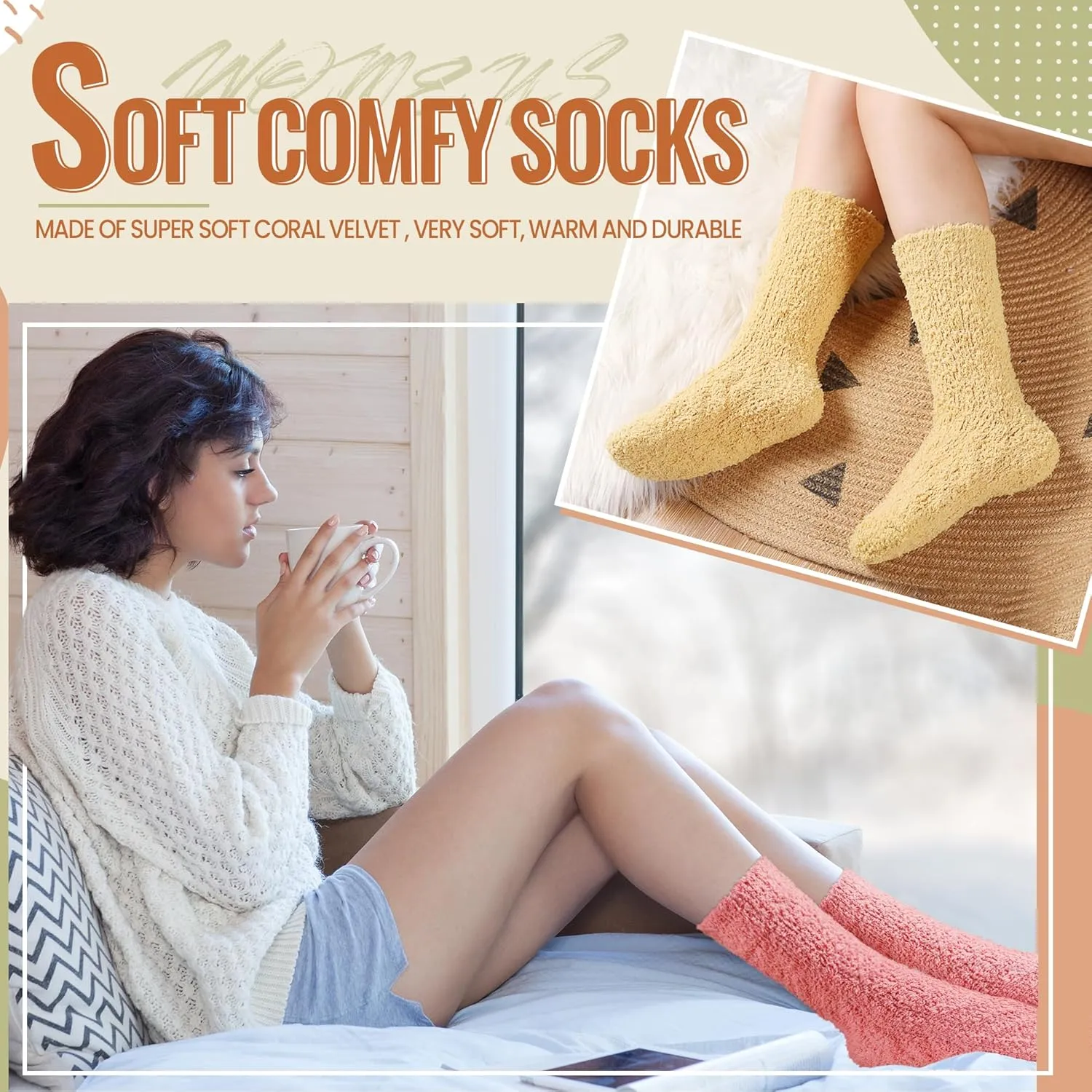 Velice Womens Fuzzy Socks Soft Cozy Fluffy Slipper Socks Winter Warm Plush Sleeping Christmas Socks 5 Pairs