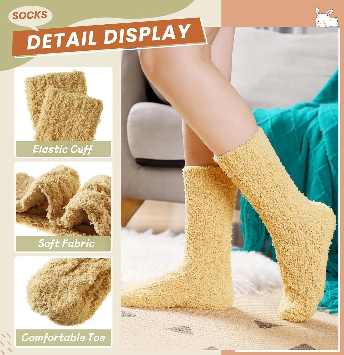 Velice Womens Fuzzy Socks Soft Cozy Fluffy Slipper Socks Winter Warm Plush Sleeping Christmas Socks 5 Pairs