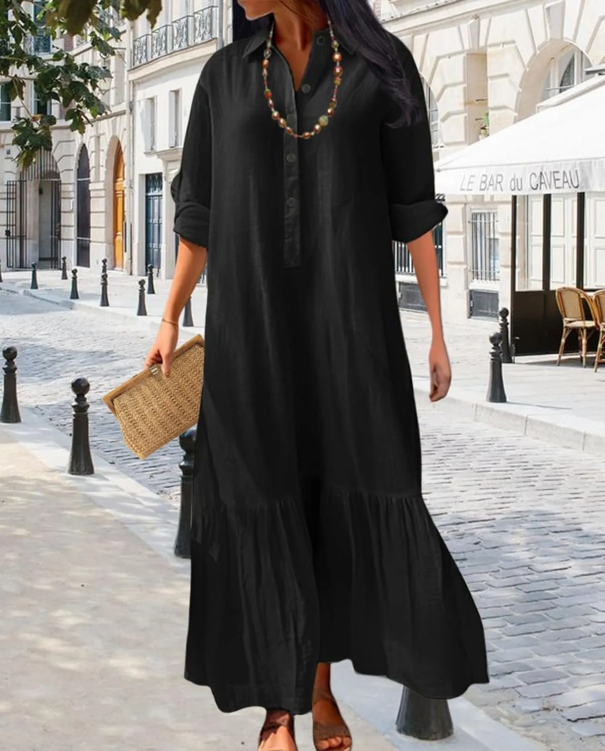 Vintage Button Up Linen Blend Shirt Dress 2025 Spring-Lapel Collar Ruffles Office Weekend Brunch Outfits