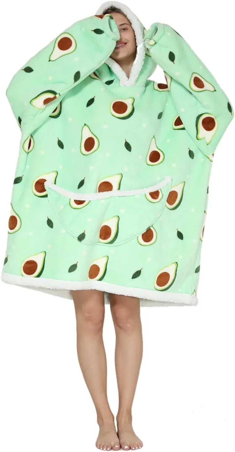 Wearable Blanket Hoodie Oversized Hooded Blanket for Adult Women Super Soft Comfortable Warm Flannel Green Avocado