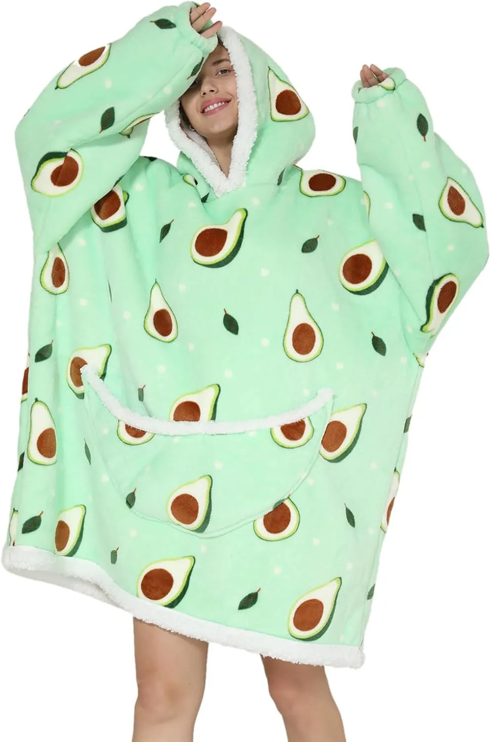 Wearable Blanket Hoodie Oversized Hooded Blanket for Adult Women Super Soft Comfortable Warm Flannel Green Avocado
