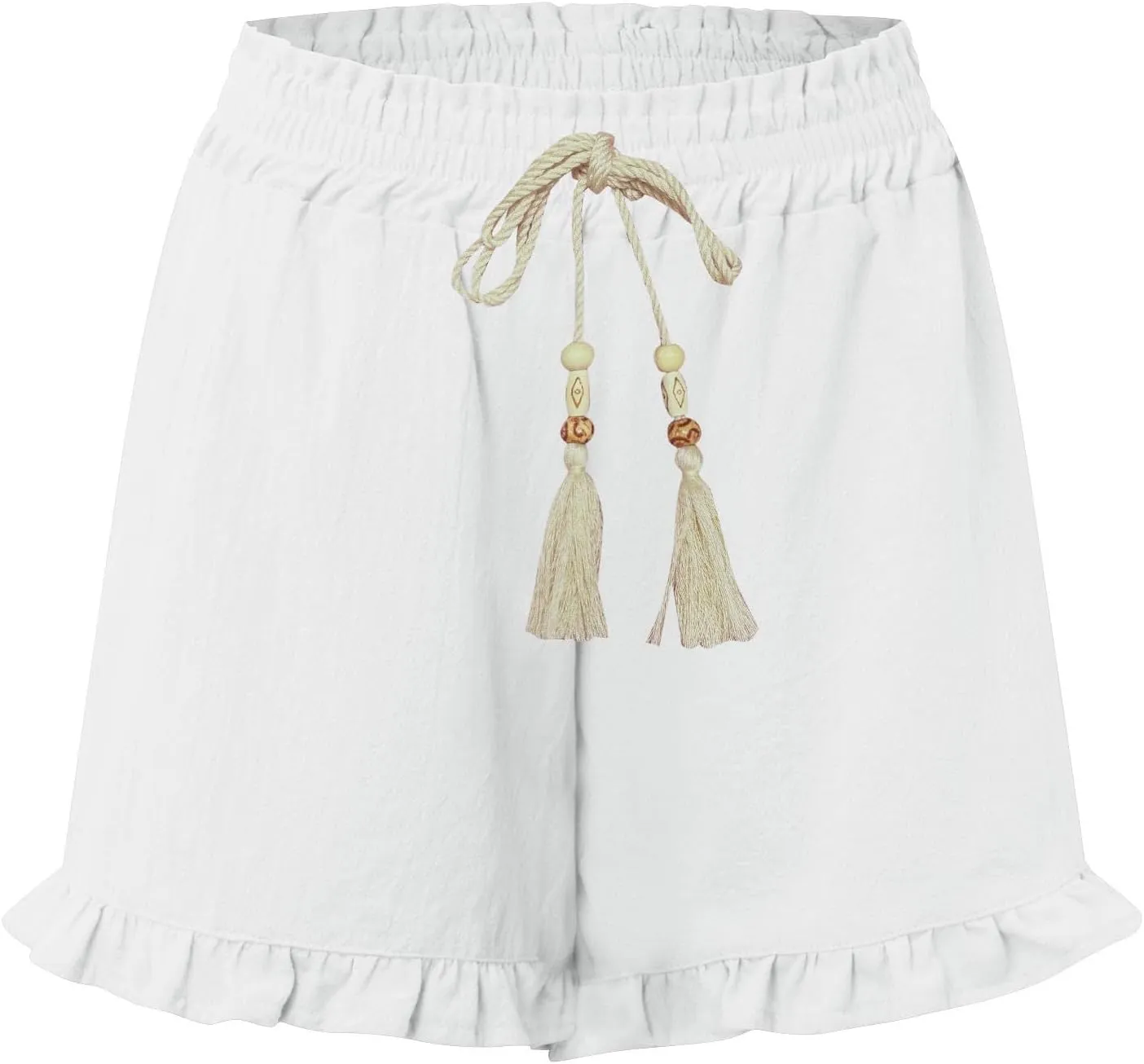 Womens High Waisted Beach Shorts Comfy Summer Drawstring Cotton Shorts Ruffle Flowy Wide Leg Short Pants with Pockets