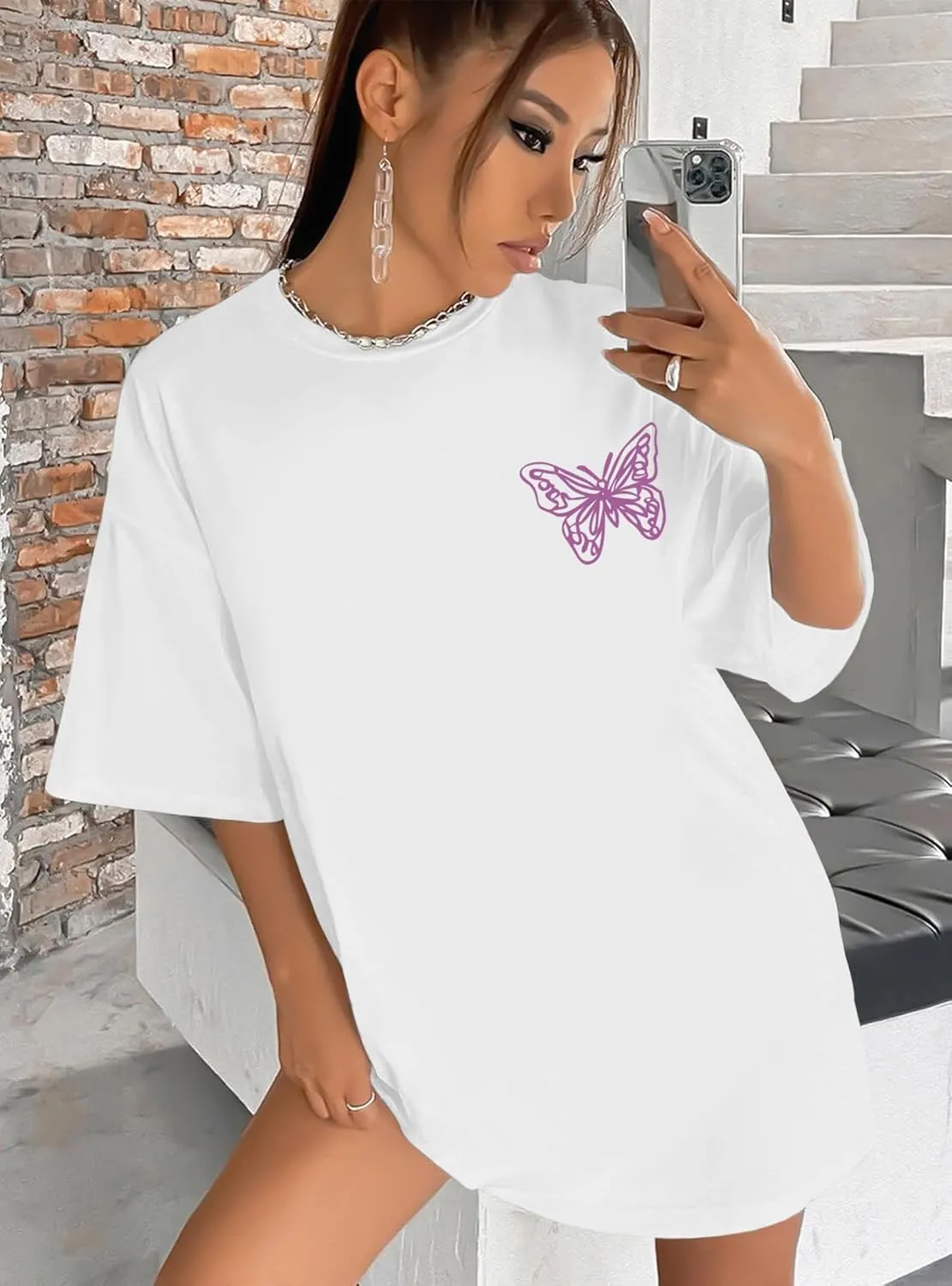 Womens Oversized Butterfly Inspirational Tshirts Positive Message Shirt Motivational Saying Aesthetic Graphic Tee Tops