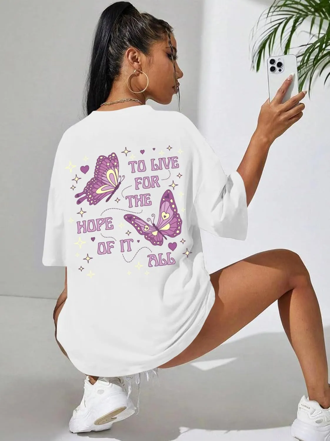 Womens Oversized Butterfly Inspirational Tshirts Positive Message Shirt Motivational Saying Aesthetic Graphic Tee Tops