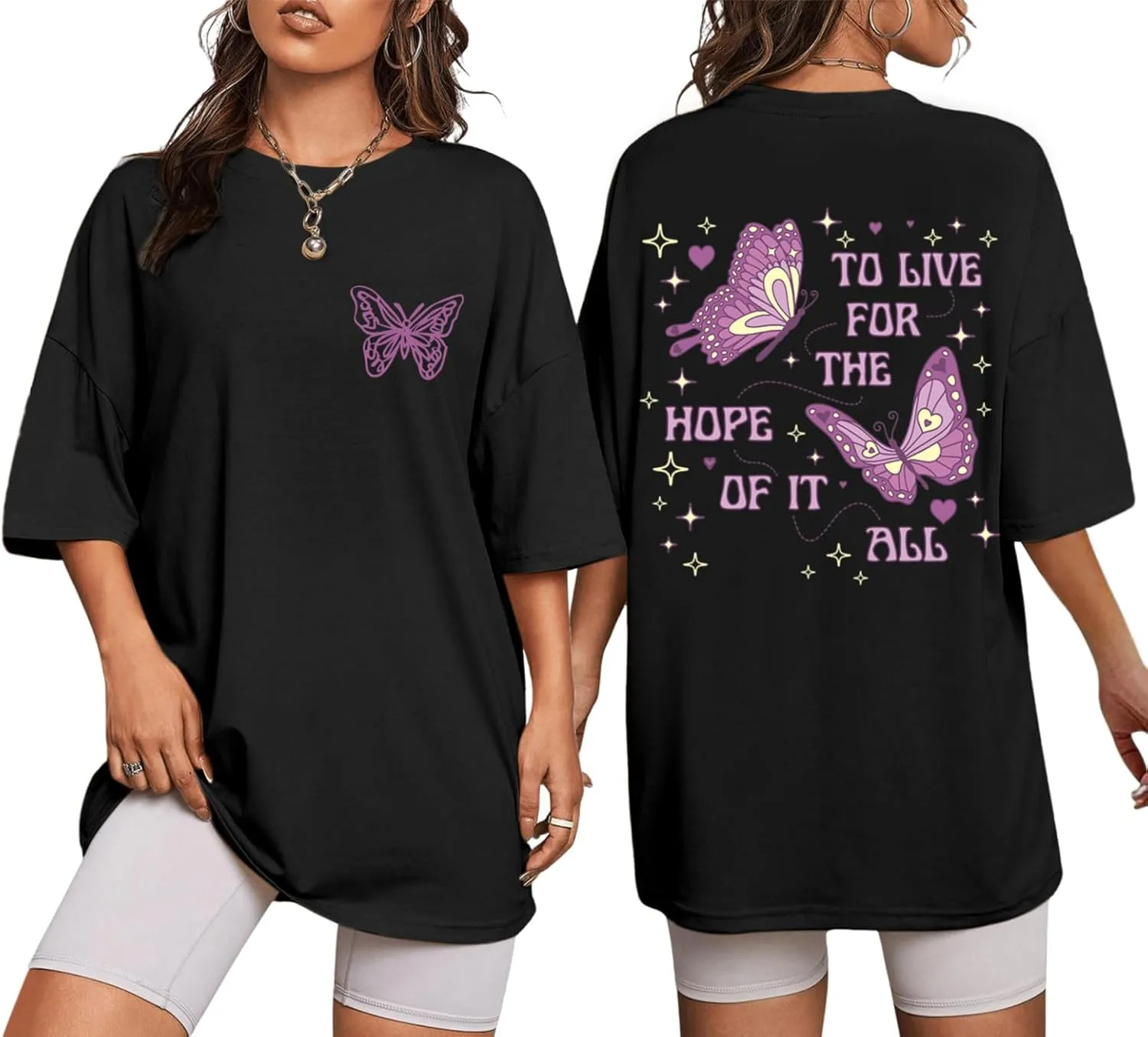 Womens Oversized Butterfly Inspirational Tshirts Positive Message Shirt Motivational Saying Aesthetic Graphic Tee Tops