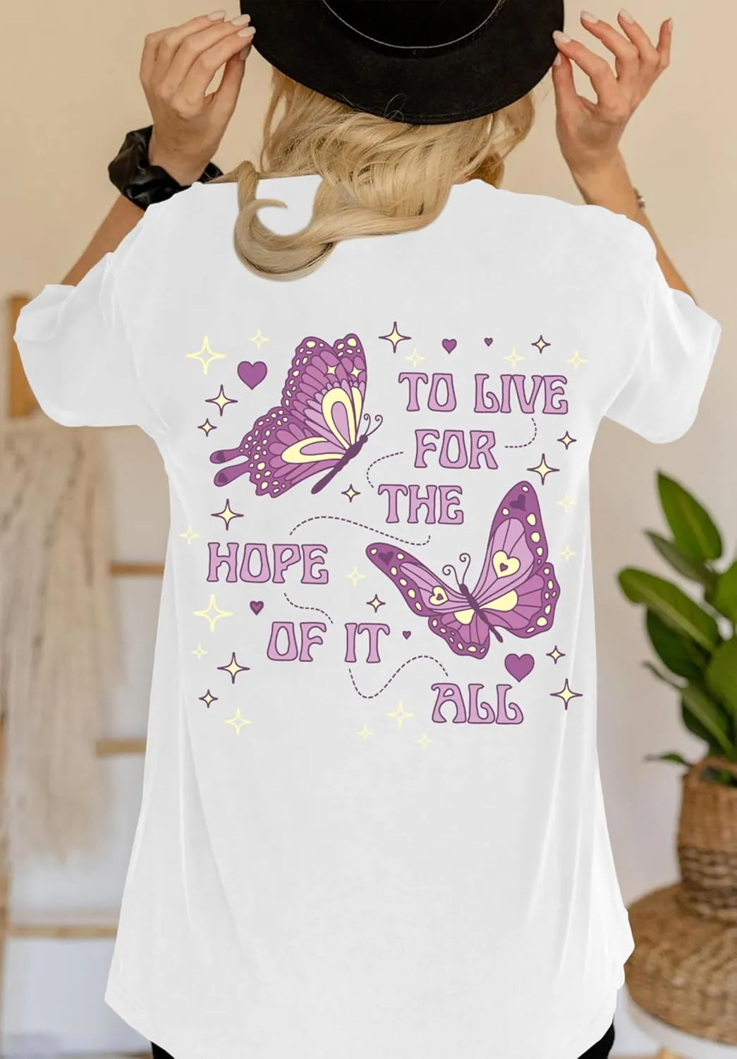 Womens Oversized Butterfly Inspirational Tshirts Positive Message Shirt Motivational Saying Aesthetic Graphic Tee Tops
