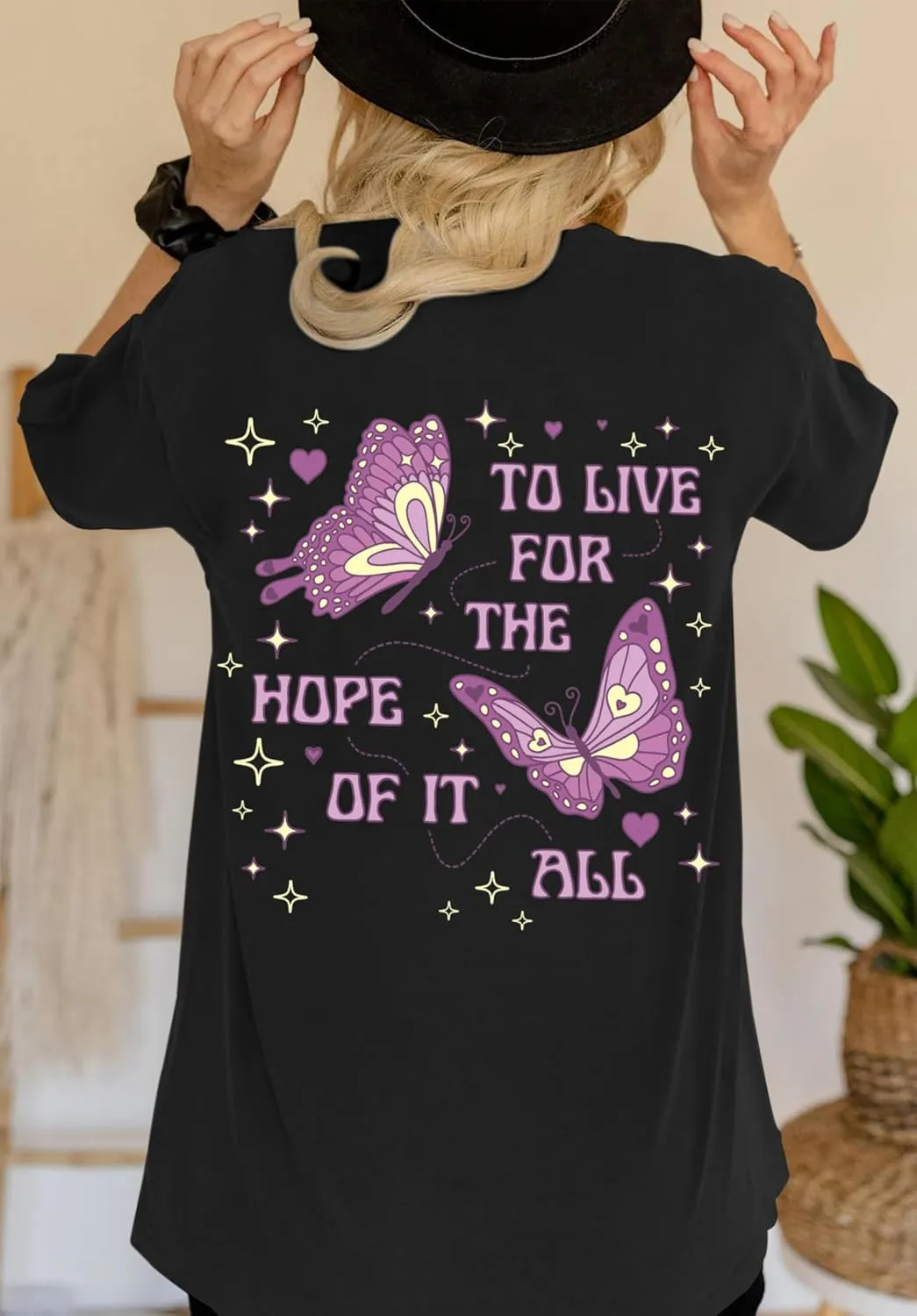 Womens Oversized Butterfly Inspirational Tshirts Positive Message Shirt Motivational Saying Aesthetic Graphic Tee Tops