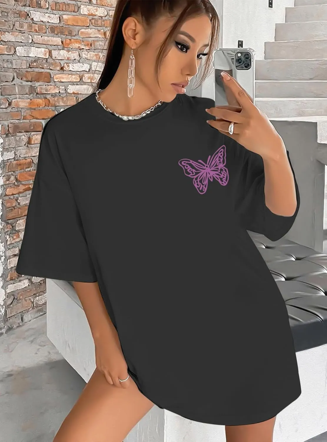 Womens Oversized Butterfly Inspirational Tshirts Positive Message Shirt Motivational Saying Aesthetic Graphic Tee Tops