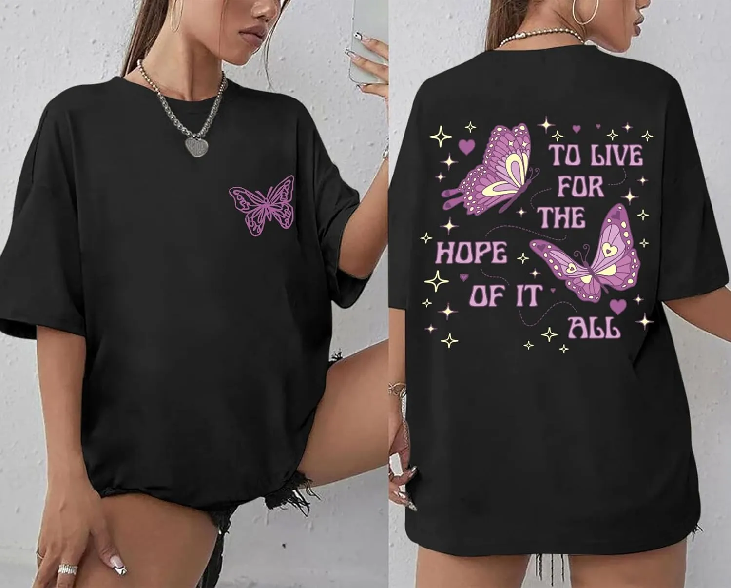 Womens Oversized Butterfly Inspirational Tshirts Positive Message Shirt Motivational Saying Aesthetic Graphic Tee Tops