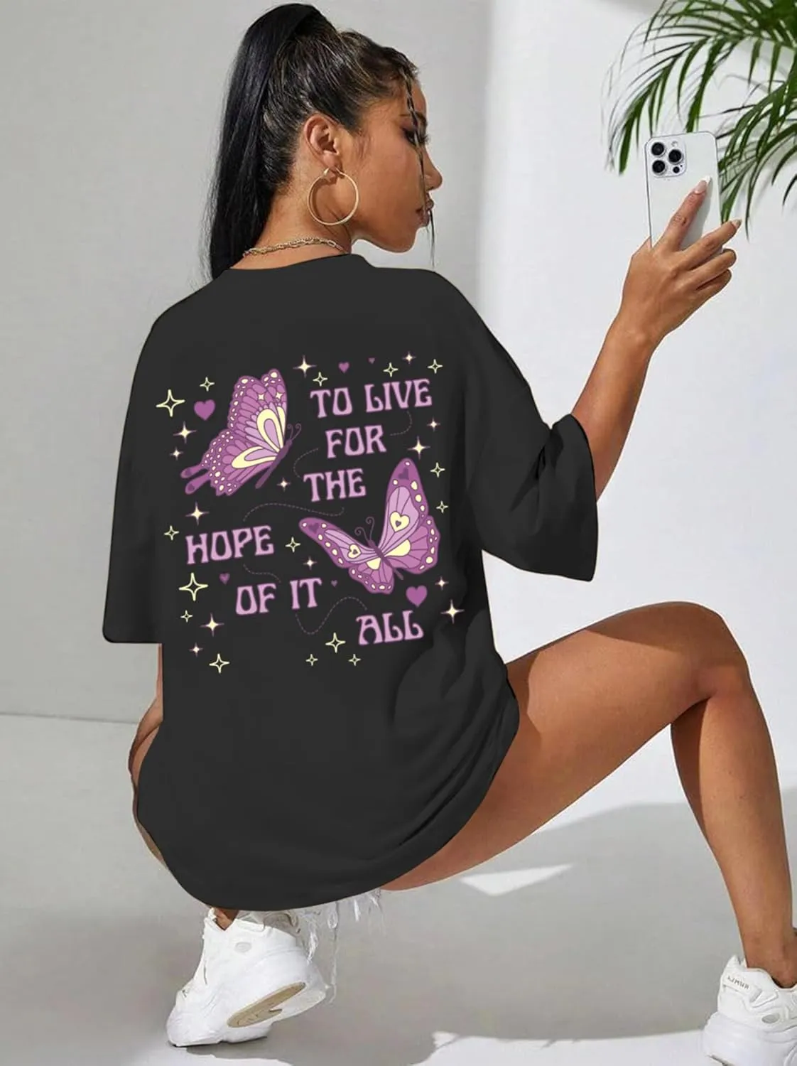Womens Oversized Butterfly Inspirational Tshirts Positive Message Shirt Motivational Saying Aesthetic Graphic Tee Tops