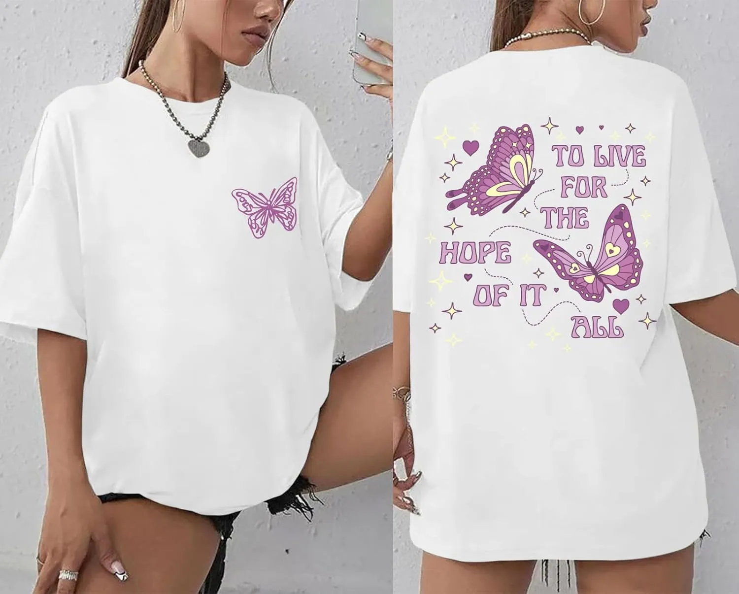 Womens Oversized Butterfly Inspirational Tshirts Positive Message Shirt Motivational Saying Aesthetic Graphic Tee Tops