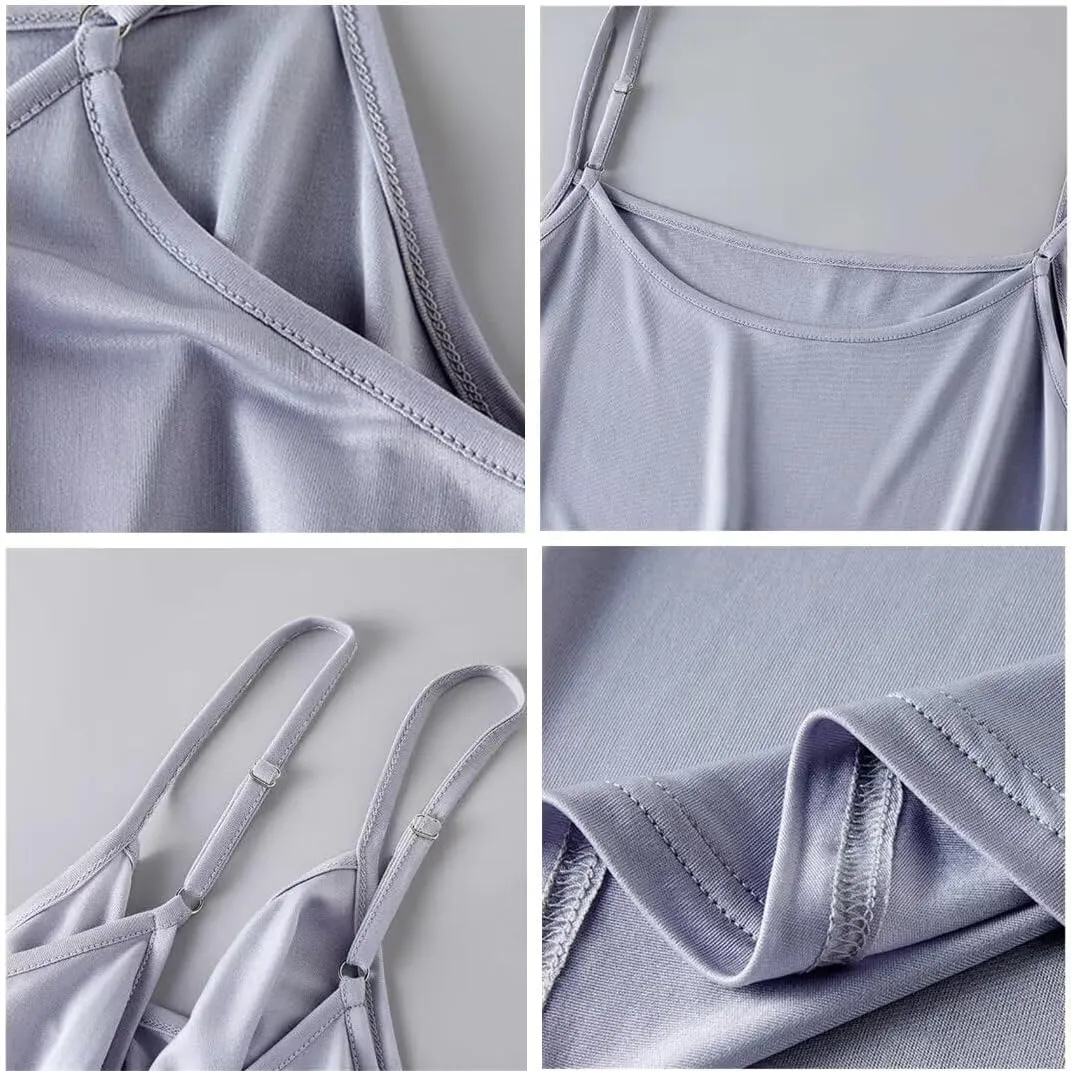 Women's Sleepwear 100% Mulberry Silk Under Dress Adjustable Spaghetti Strap Knee Length Undergarment Sleepwear