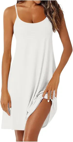 Women's Sleepwear Nightgowns Built in Shelf Bra Casual Nightshirts Sleepdress Sexy Padded Full Slips Under Dresses