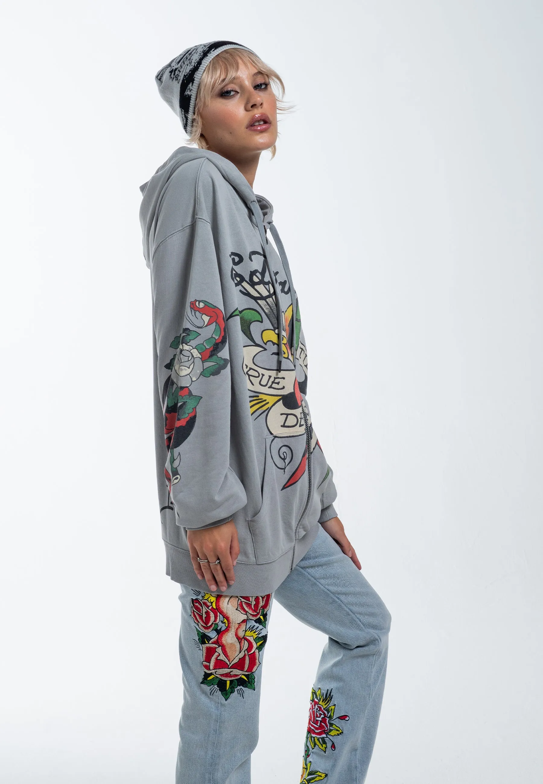 Womens True Snake Zip Through Hoodie - Grey