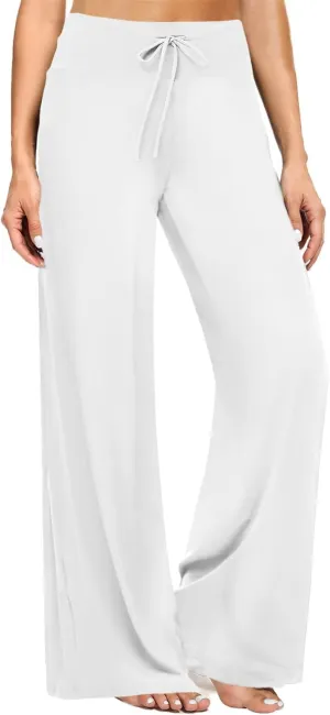 ZOOSIXX Soft Black Pajama Pants for Women, Wide Leg Comfy Casual Lounge Yoga Capri Pants 22'' / 30''